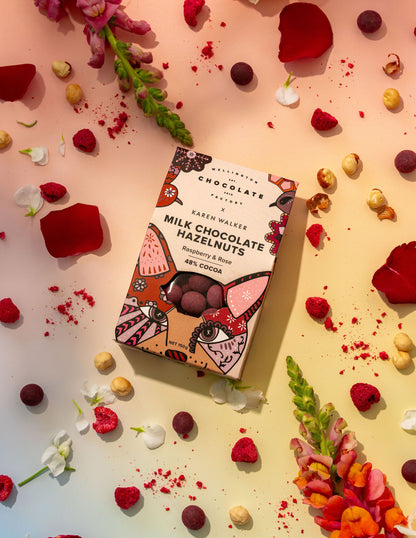 Karen Walker Raspberry &amp; Rose Milk Chocolate Hazelnuts 150g